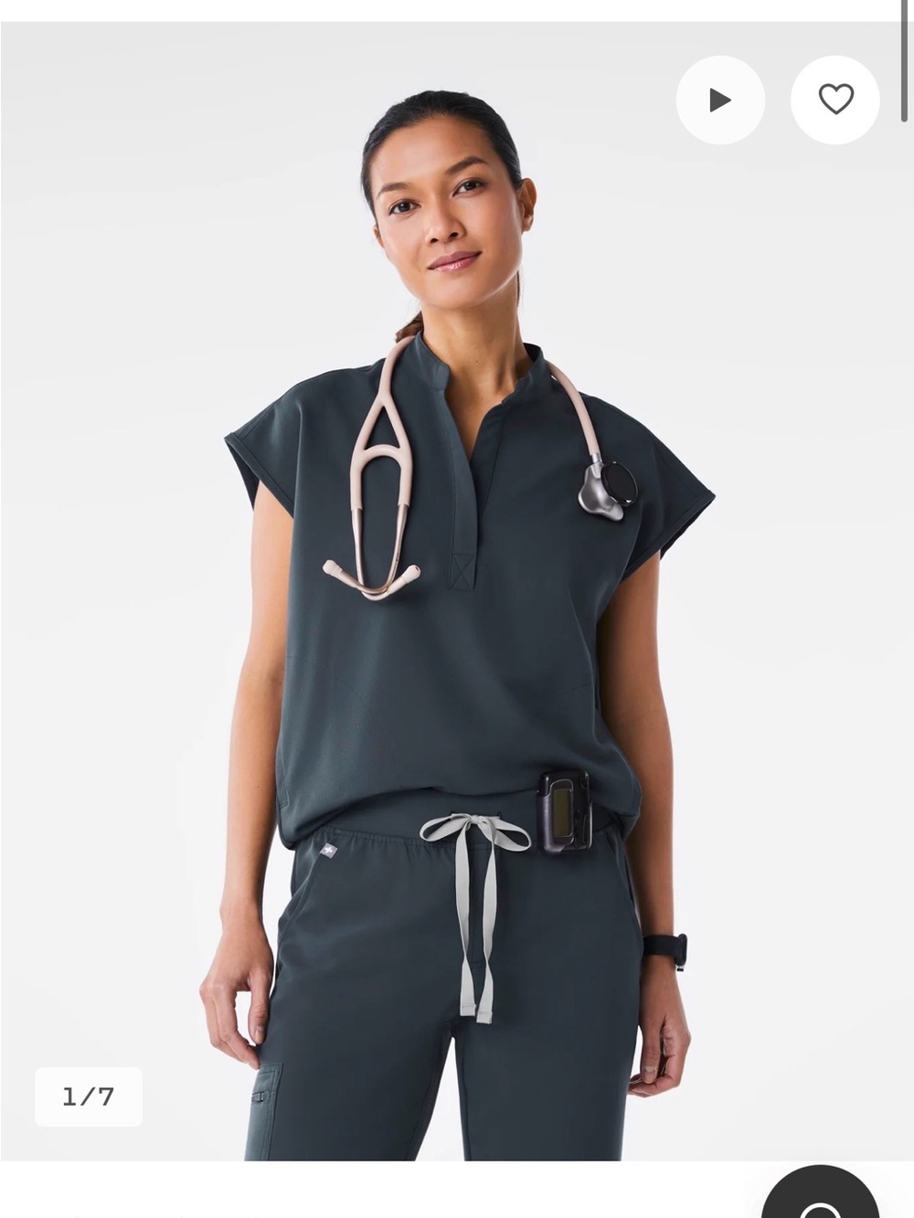 Figs Dark Teal Split-Neck Short Sleeve Scrub Top
